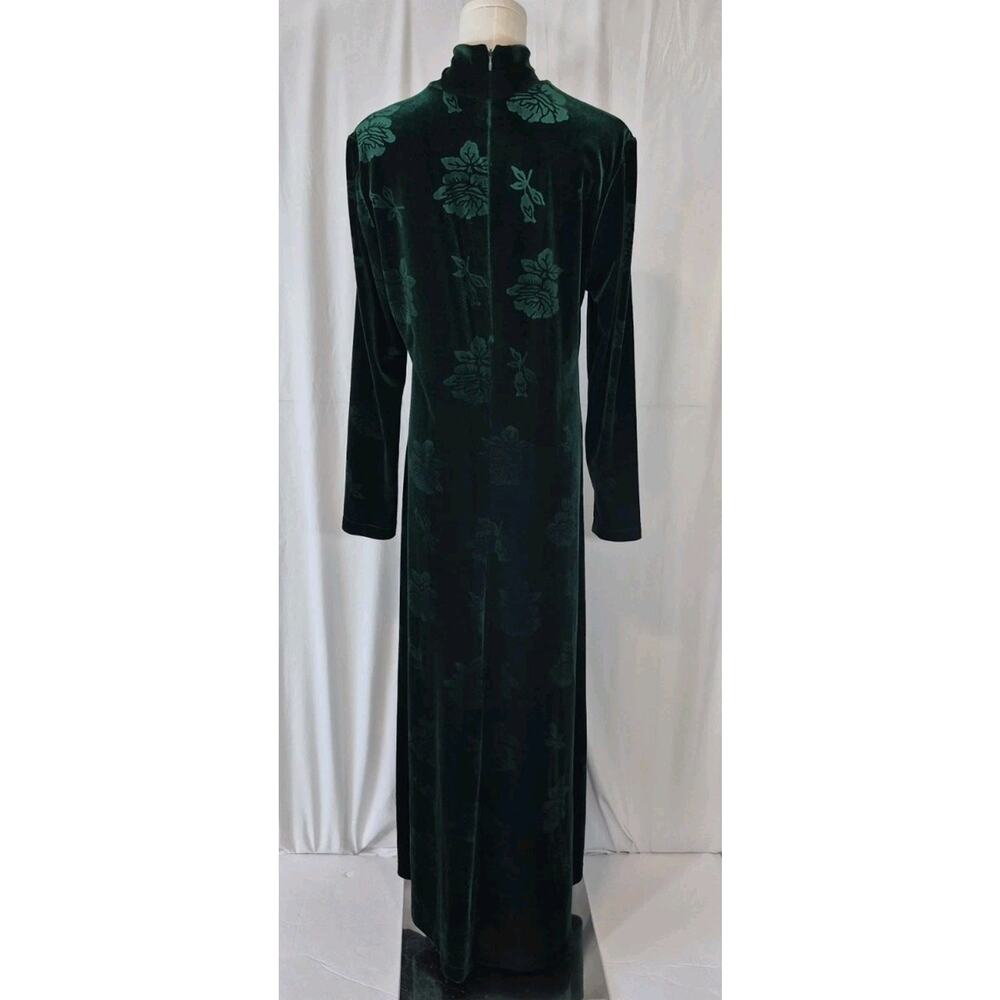 Vintage On The Verge Y2K 90s Emerald Green Embossed Mock Neck Maxi Dress Medium - Picture 6 of 7